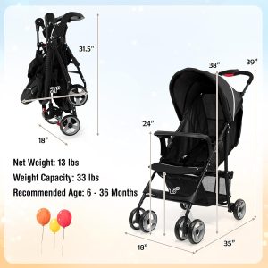 Baby Joy Lightweight Stroller, Compact Toddler Travel Stroller for Airplane, Infant Stroller w-Adjustable Backrest-Footrest-Canopy, 5-Point Harness, Storage Basket, Easy One-Hand Fold, Coffee - 7