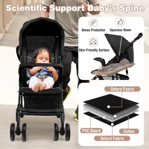 Baby Joy Lightweight Stroller, Compact Toddler Travel Stroller for Airplane, Infant Stroller w-Adjustable Backrest-Footrest-Canopy, 5-Point Harness, Storage Basket, Easy One-Hand Fold, Coffee - 8