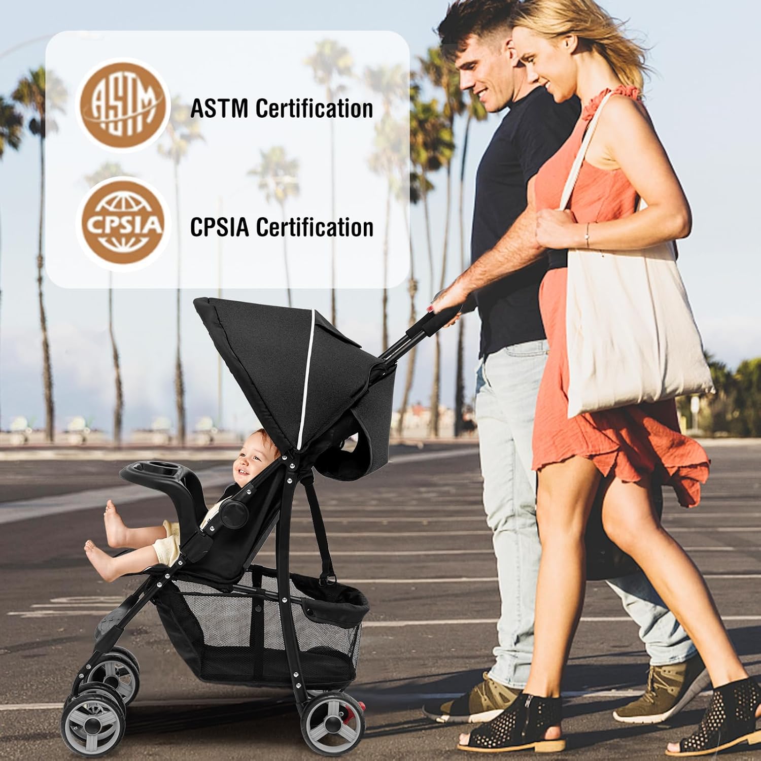 Baby Joy Lightweight Stroller, Compact Toddler Travel Stroller for Airplane, Infant Stroller w-Adjustable Backrest-Footrest-Canopy, 5-Point Harness, Storage Basket, Easy One-Hand Fold, Coffee - 9