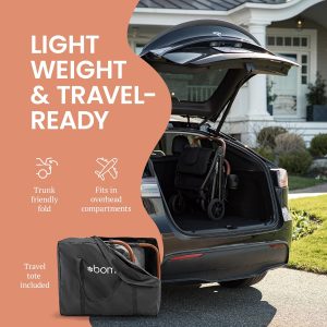 Bombi Bēbee V2 Lightweight Baby Stroller - Premium Vegan Leather, One-Hand Fold, Infinite Recline, Aircraft-Grade Aluminum Frame, XXL Canopy, and Ample Storage Umbrella Stroller - Hickory - 3