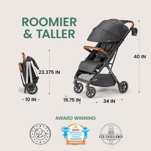 Bombi Bēbee V2 Lightweight Baby Stroller - Premium Vegan Leather, One-Hand Fold, Infinite Recline, Aircraft-Grade Aluminum Frame, XXL Canopy, and Ample Storage Umbrella Stroller - Hickory - 4