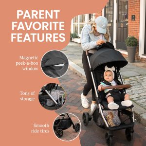 Bombi Bēbee V2 Lightweight Baby Stroller - Premium Vegan Leather, One-Hand Fold, Infinite Recline, Aircraft-Grade Aluminum Frame, XXL Canopy, and Ample Storage Umbrella Stroller - Hickory - 5