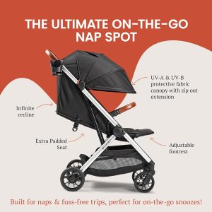 Bombi Bēbee V2 Lightweight Baby Stroller - Premium Vegan Leather, One-Hand Fold, Infinite Recline, Aircraft-Grade Aluminum Frame, XXL Canopy, and Ample Storage Umbrella Stroller - Hickory - 6