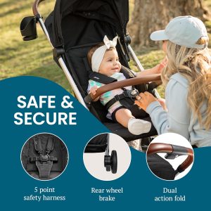 Bombi Bēbee V2 Lightweight Baby Stroller - Premium Vegan Leather, One-Hand Fold, Infinite Recline, Aircraft-Grade Aluminum Frame, XXL Canopy, and Ample Storage Umbrella Stroller - Hickory - 8