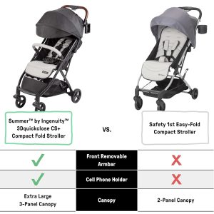Ingenuity Ingenuity 3Dquickclose CS+ Compact Fold Stroller – Lightweight Stroller with Oversized Canopy, Extra-Large Storage and Compact Fold, Black - 4