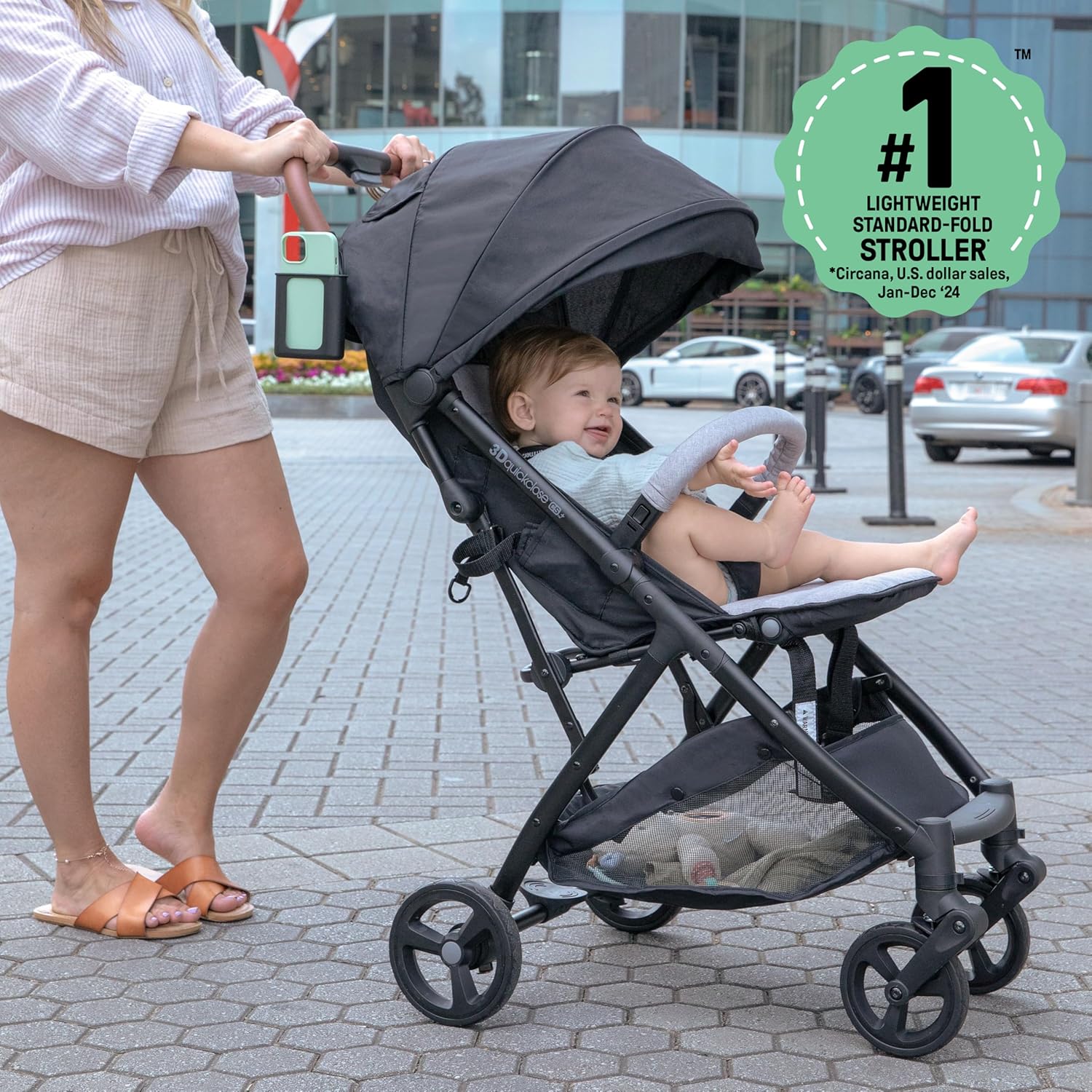 Ingenuity Ingenuity 3Dquickclose CS+ Compact Fold Stroller – Lightweight Stroller with Oversized Canopy, Extra-Large Storage and Compact Fold, Black - 5