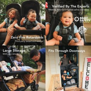 Strolee Lightweight Double Side by Side Stroller - 22 Lbs, 9.5 Compact Fold, Twin Nap Ready Seating, No Rethread Harness, Magnetic Buckle & Ultra Plush Seat 60Lb Max Per Seat- 7