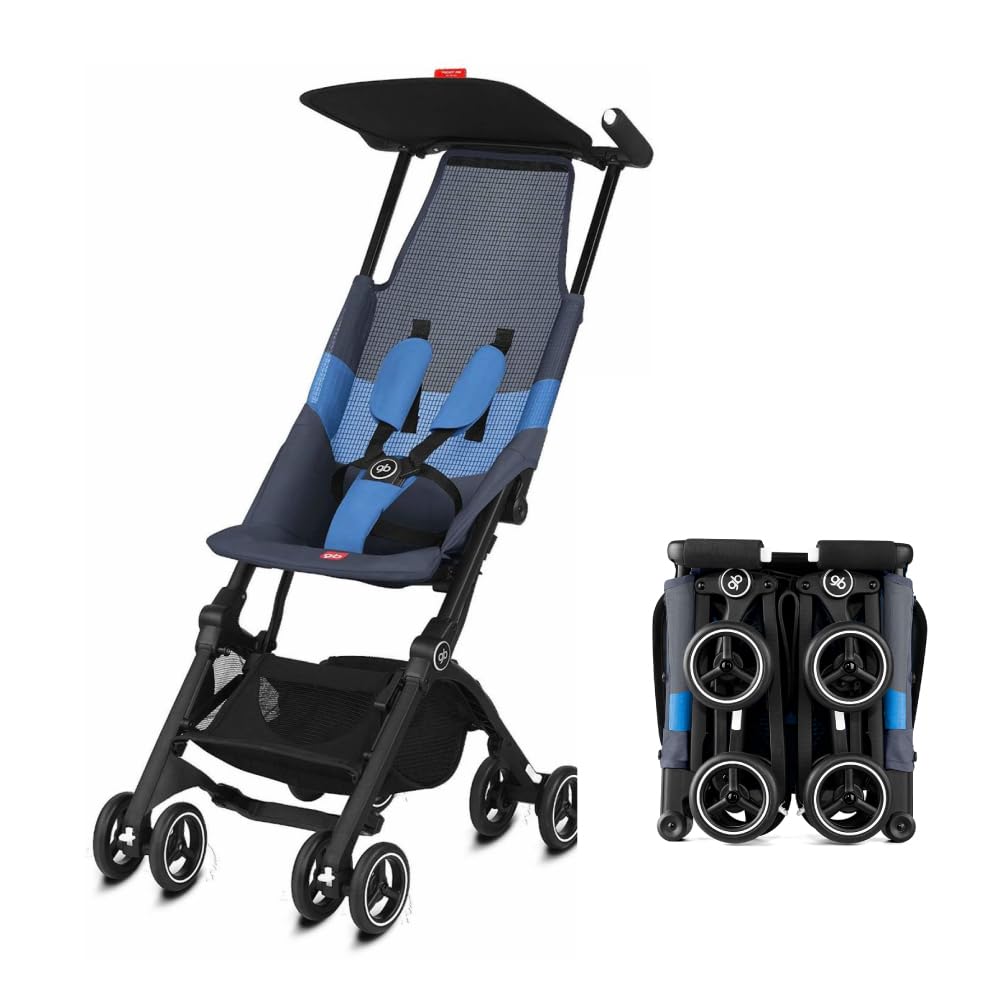 gb Pockit Air All Terrain Ultra Compact Lightweight Travel Stroller with Breathable Fabric in Night Blue, 28x17.5x39.8 Inch (Pack of 1) - 1