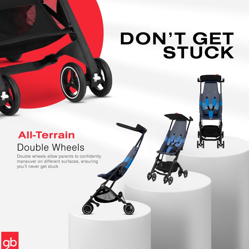 gb Pockit Air All Terrain Ultra Compact Lightweight Travel Stroller with Breathable Fabric in Night Blue, 28x17.5x39.8 Inch (Pack of 1) - 5