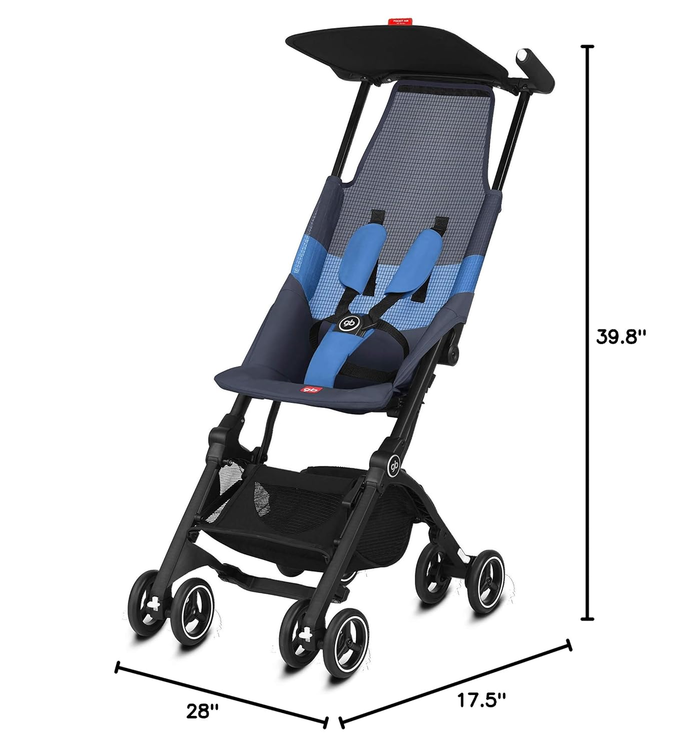 gb Pockit Air All Terrain Ultra Compact Lightweight Travel Stroller with Breathable Fabric in Night Blue, 28x17.5x39.8 Inch (Pack of 1) - 6
