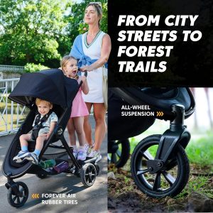 Baby Jogger City Mini GT3 All Terrain Stroller with Forever Air Rubber Tires and All Wheel Suspension with Magnetic Buckle and No-Rethread Harness, Height-Adjustable Handlebar, and Foot Brake - 3