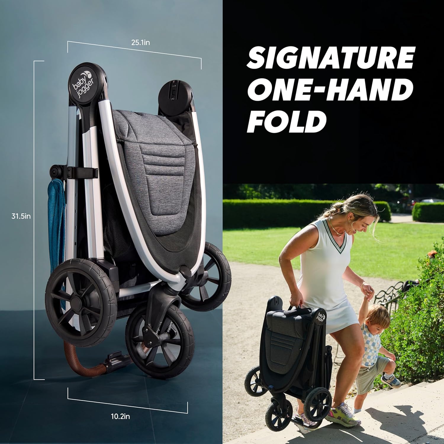 Baby Jogger City Mini GT3 All Terrain Stroller with Forever Air Rubber Tires and All Wheel Suspension with Magnetic Buckle and No-Rethread Harness, Height-Adjustable Handlebar, and Foot Brake - 4