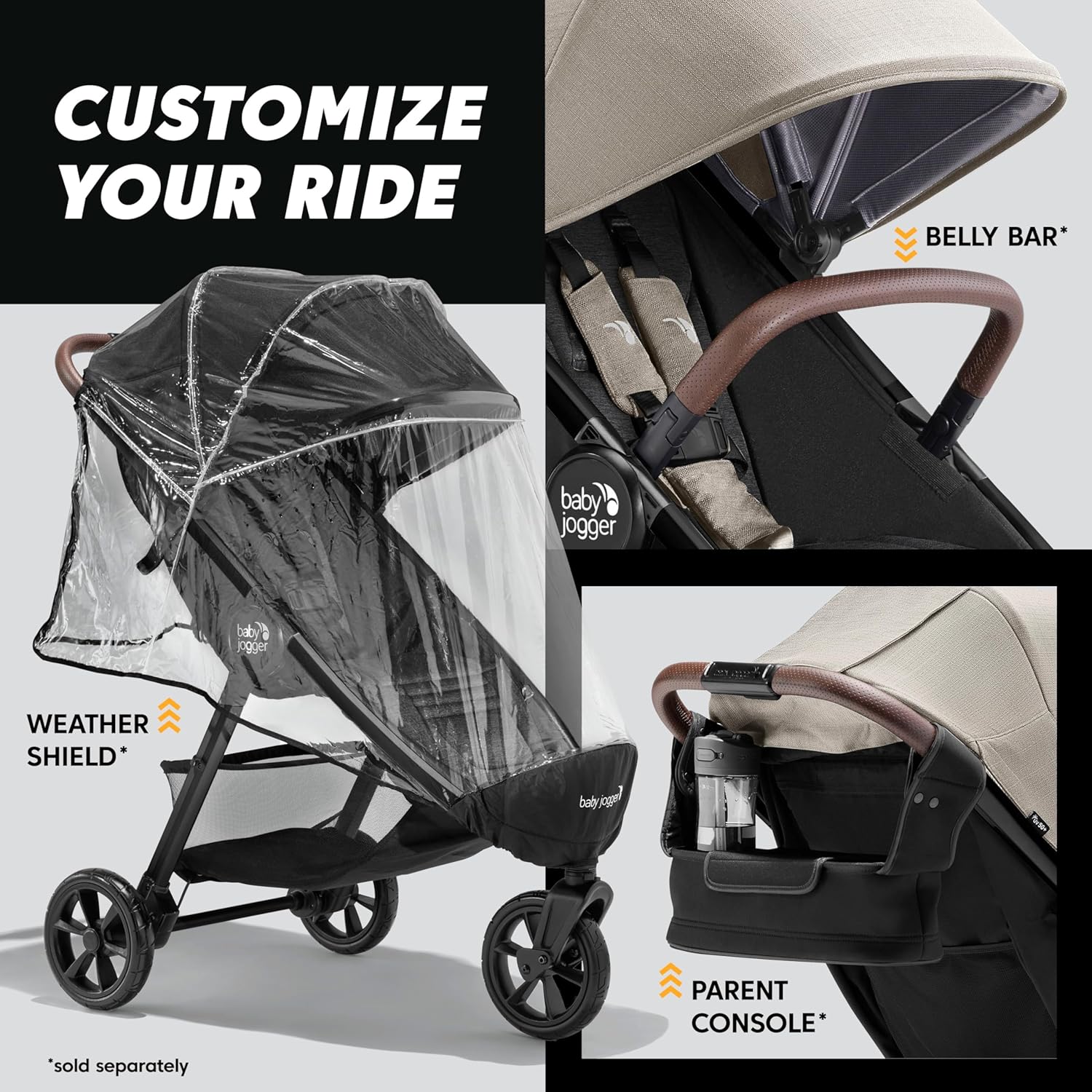 Baby Jogger City Mini GT3 All Terrain Stroller with Forever Air Rubber Tires and All Wheel Suspension with Magnetic Buckle and No-Rethread Harness, Height-Adjustable Handlebar, and Foot Brake - 7