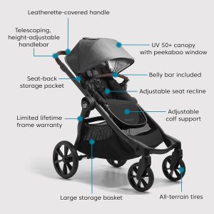 Baby Jogger City Select 2 Single-to-Double Modular Stroller Eco Collection Harbor & Tencel Grey - 6