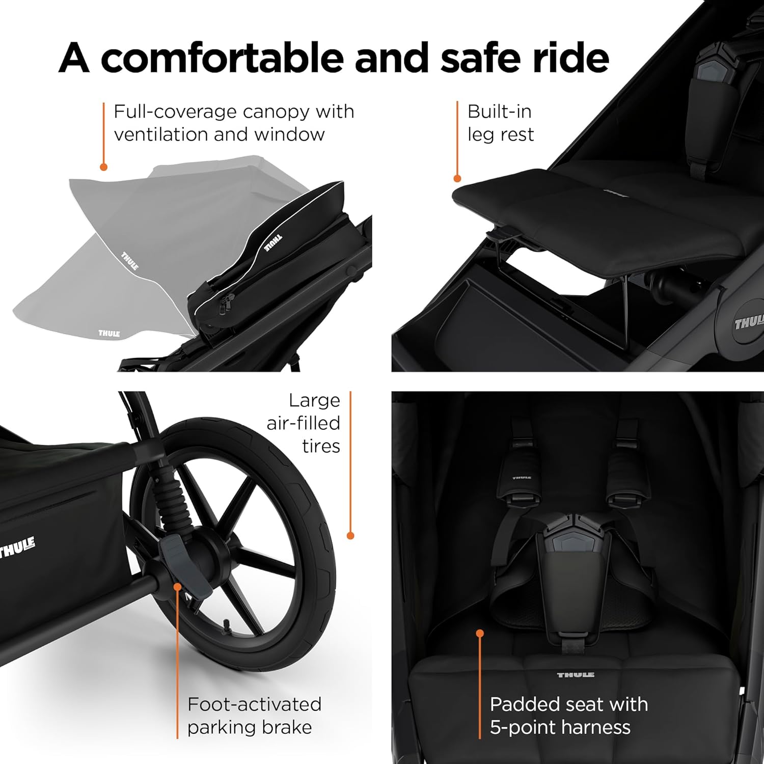 Thule Urban Glide 4-Wheel Single Child All-Terrain Stroller, Full-Suspension System, Air-Filled Tires, Upright seat with Adjustable Recline and Built-in Leg Rest, Baby Stroller - 4