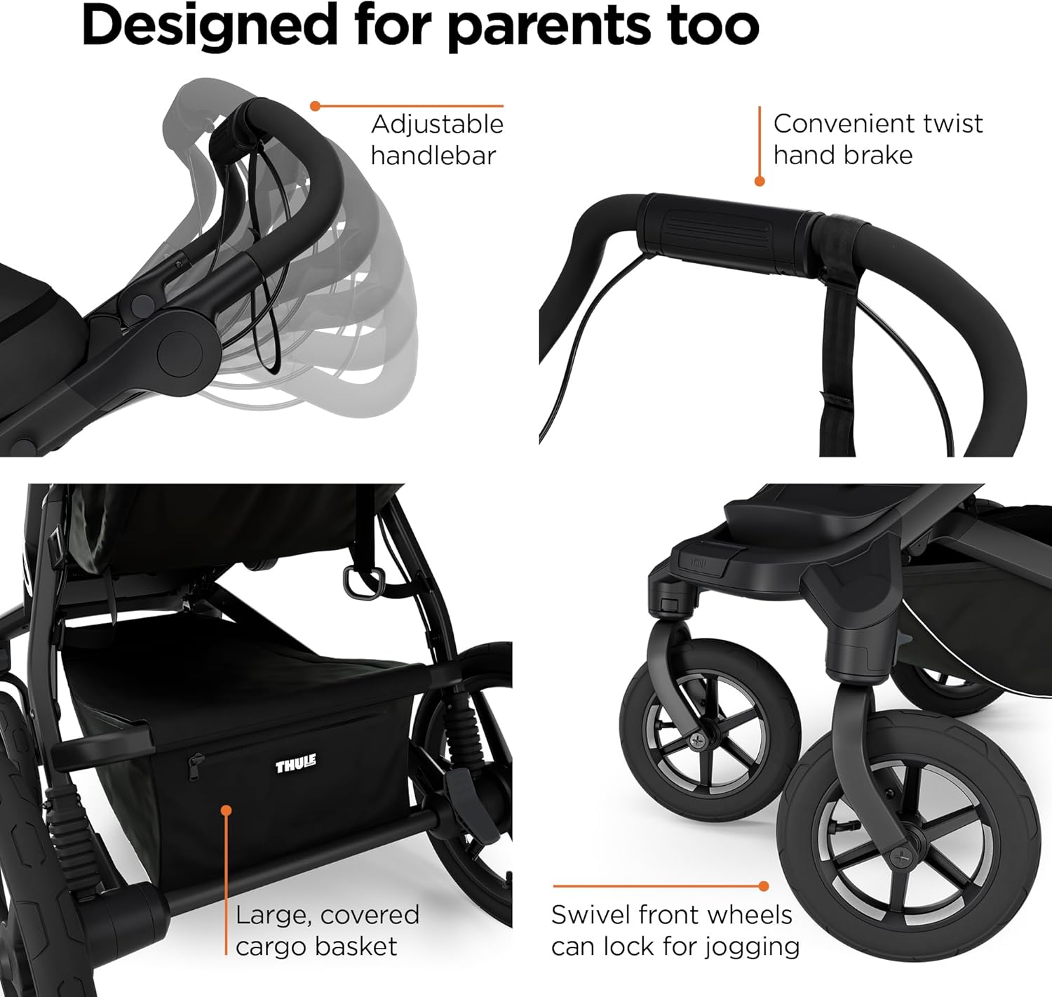 Thule Urban Glide 4-Wheel Single Child All-Terrain Stroller, Full-Suspension System, Air-Filled Tires, Upright seat with Adjustable Recline and Built-in Leg Rest, Baby Stroller - 5