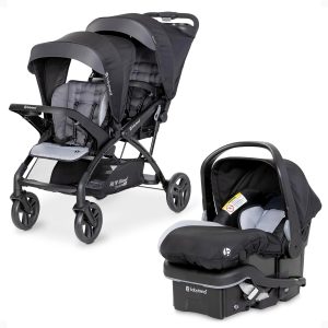 Baby Trend Infant and Toddler Double Stroller & Car Seat Combo, 2 Pc Set, Stormy - Lightweight and Compact Travel Stroller and Carseat Tandem for Babies, Infants, and Toddlers - 1