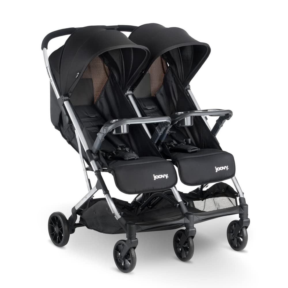 Joovy Kooper X2 Double Stroller, Lightweight Travel Stroller, Compact Fold with Tray, Black - 1