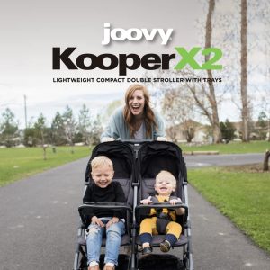 Joovy Kooper X2 Double Stroller, Lightweight Travel Stroller, Compact Fold with Tray, Black - 2