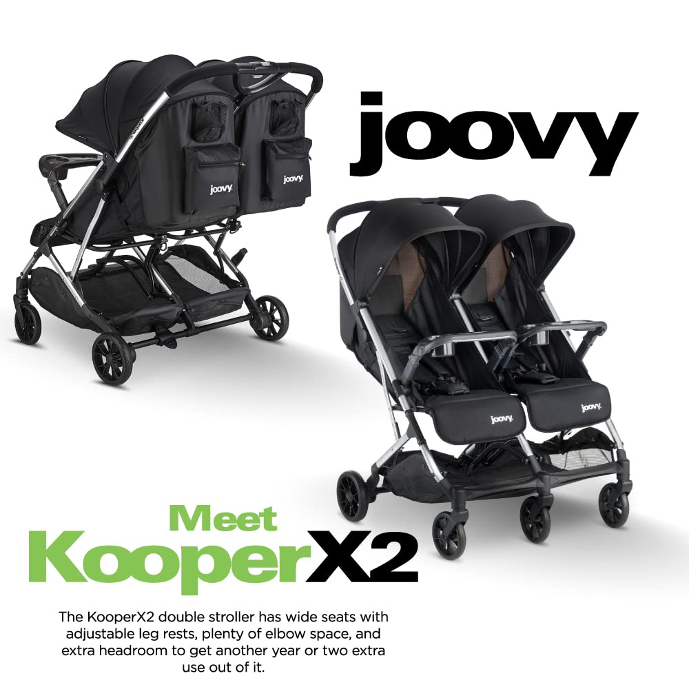 Joovy Kooper X2 Double Stroller, Lightweight Travel Stroller, Compact Fold with Tray, Black - 3