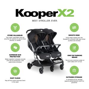 Joovy Kooper X2 Double Stroller, Lightweight Travel Stroller, Compact Fold with Tray, Black - 4