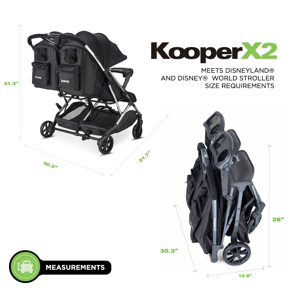 Joovy Kooper X2 Double Stroller, Lightweight Travel Stroller, Compact Fold with Tray, Black - 6