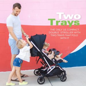 Joovy Kooper X2 Double Stroller, Lightweight Travel Stroller, Compact Fold with Tray, Black - 7