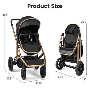 Alternative view of INFANS 2 in 1 Baby Stroller, Folding Newborn Pram Convertible Stroller Bassinet for Infant Foldable High Landscape Shock Absorption with Reversible Seat Aluminum Structure for Pushchair