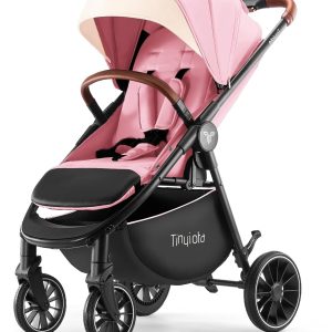 Tinyiota All-Terrain Baby Stroller, 48.5lb Capacity with UPF 50+ Canopy, One-Hand Fold, Microfiber Leather Handle,Near Lie-Flat Mode for Newborn to Toddler (Hot Pink) - 1