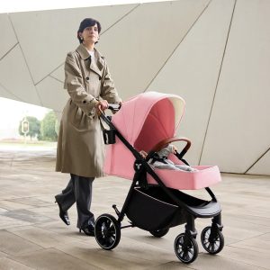Alternative view of Tinyiota All-Terrain Baby Stroller, 48.5lb Capacity with UPF 50+ Canopy, One-Hand Fold, Microfiber Leather Handle,Near Lie-Flat Mode for Newborn to Toddler (Hot Pink)