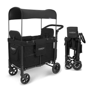 Alternative view of WonderFold W2 Stroller Wagon - Foldable Wagon with Steel Frame - Canopy & Adjustable Push Handle - All-Terrain Wheels - for Babies, Toddlers & Kids - 2 Seater - Black