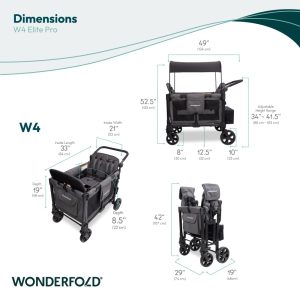 Alternative view of WonderFold W4 Elite Pro Stroller Wagon - Foldable Wagon with Aluminum Frame - Adjustable Canopy & Push Handle - All-Terrain Wheels - for Babies, Toddlers & Kids - 4 Seater - Gray