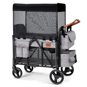 ZTDM Wagon Stroller for 2 Kids, High Seat & 5 Point Harness, Foldable All-Terrain Wagon for Toddler with Canopy, Parent Organizer, Shoulder Bag, Adjustable Handlebar, Ultimate Double (Gray) - 1