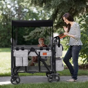 Alternative view of ZTDM Wagon Stroller for 2 Kids, High Seat & 5 Point Harness, Foldable All-Terrain Wagon for Toddler with Canopy, Parent Organizer, Shoulder Bag, Adjustable Handlebar, Ultimate Double (Gray)