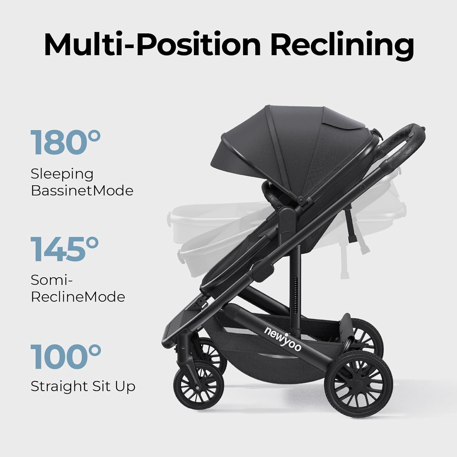 newyoo Infant Stroller with Bassinet Mode, Nestro 516M, Convertible Baby Strollers with Reversible Seat & Cup Holder, Coches para Bebes, 2-in-1 Rear-Facing Pram, Black - Image 5