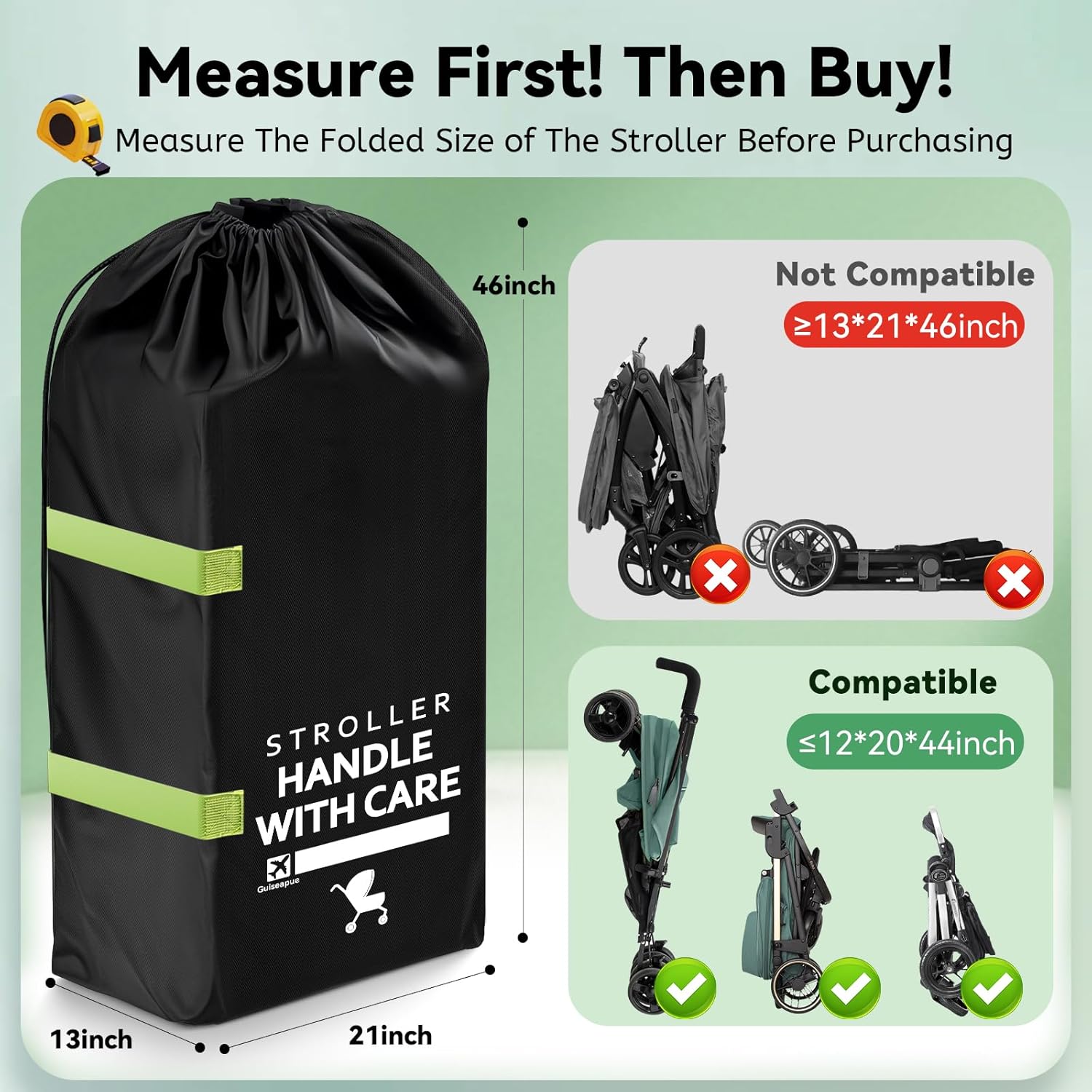 Stroller Bag for Airplane: Airplane Travel Essentials, 46" H x 21" W x 13" D Stroller Cover for Air Travel, Fit Single/Double/Jogging/Umbrella/Baby Stroller Travel System like Chicco, Evenflo... - Image 8