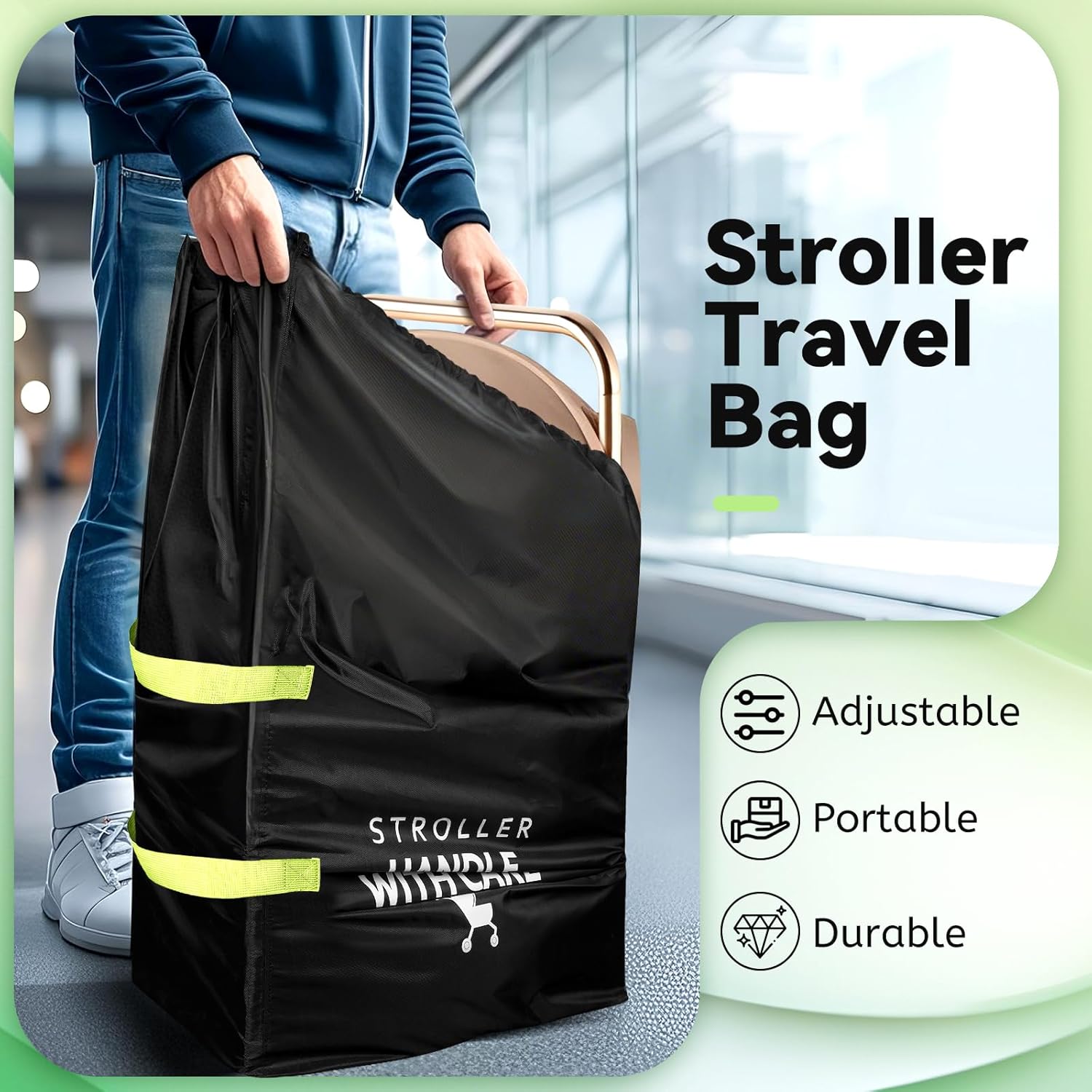 Stroller Bag for Airplane: Airplane Travel Essentials, 46" H x 21" W x 13" D Stroller Cover for Air Travel, Fit Single/Double/Jogging/Umbrella/Baby Stroller Travel System like Chicco, Evenflo... - Image 4