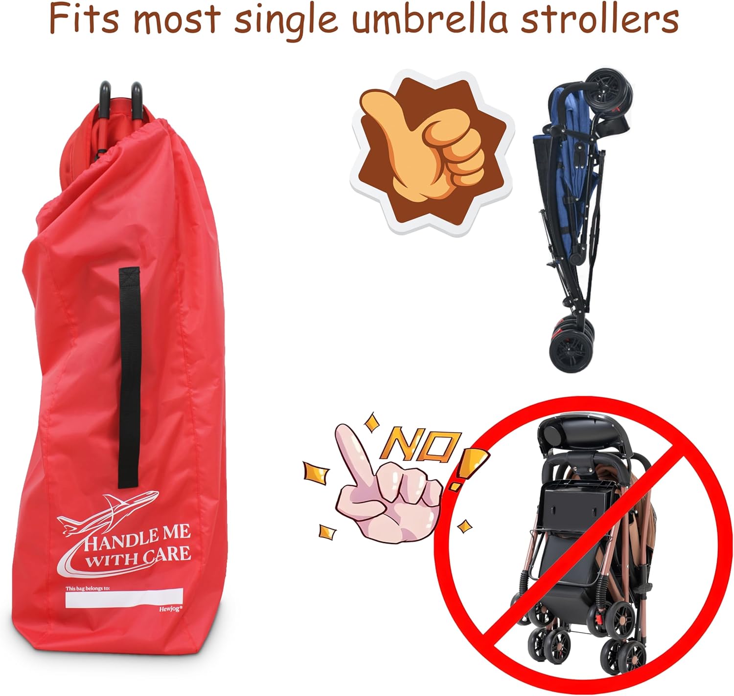 Stroller Travel Bag for Airplane, for Single Umbrella Strollers, Black - Image 5
