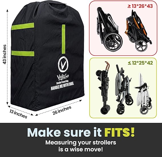 V VOLKGO Large Stroller Bag for Airplane, Large Cover for Airtravel, Jogger & Umbrella Stroller Cover for Travel - Fits Wide, Gate Check Bag, Heavy Duty Durable Infant carrier covers for Air Travel - Image 5